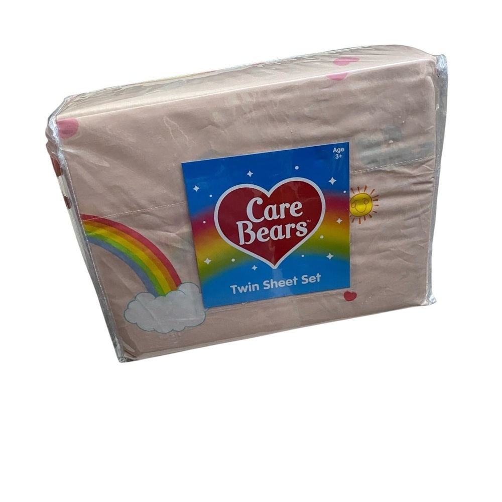 Care Bears Twin Sheet Set - Soft Pink with Rainbow Design